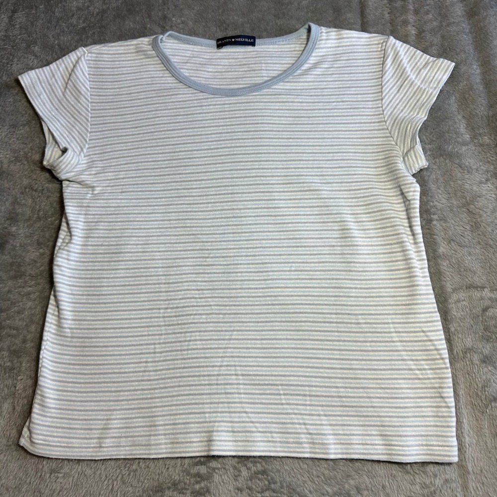 Brandy Melville Short Sleeve Top Striped Blue White One Size